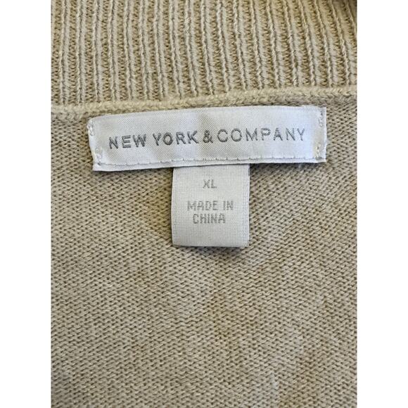 New York & Company Sz XL Sweater V-Neck Pullover Cream Beige Old Money Preppy - Picture 4 of 7
